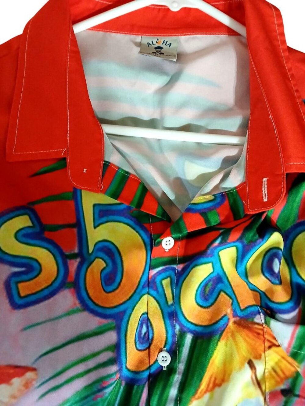 Aloha Mens 5 OClock Short Sleeve Hawaiian Shirt Size 5XL Red Multicolor Tropical - Picture 3 of 12